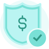 Shield with dollar sign and tick