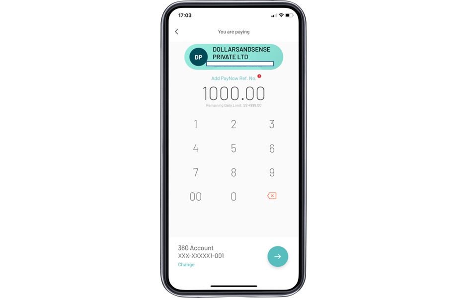 Customer payment screen