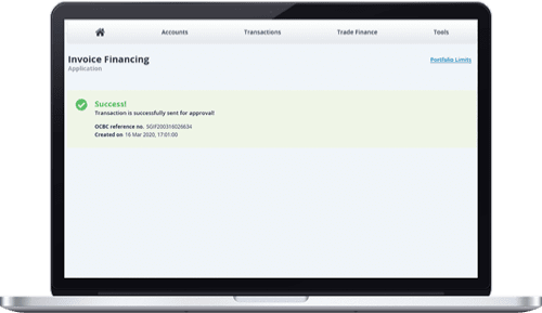 Invoice Financing (sales) Application – Successful Submission