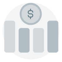 Icon image of bar chart with a coin