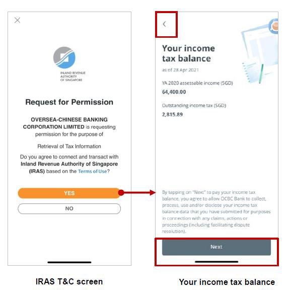how to access and pay tax in OCBC mobile/internet banking step-4