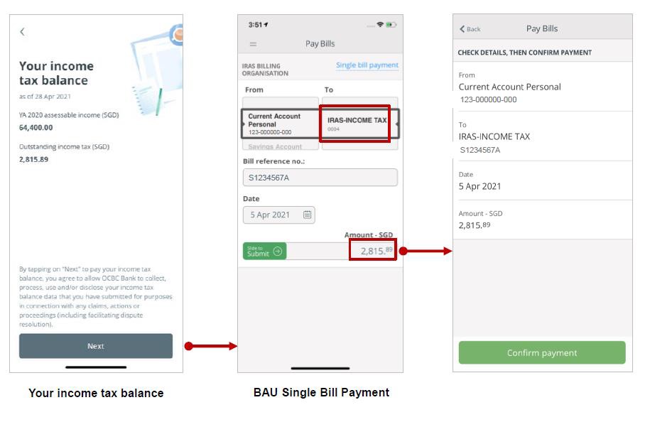how to access and pay tax in OCBC mobile/internet banking step-5
