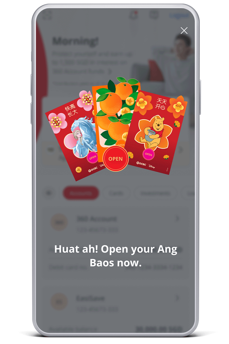 Log in to OCBC app to open your e-Ang Baos.