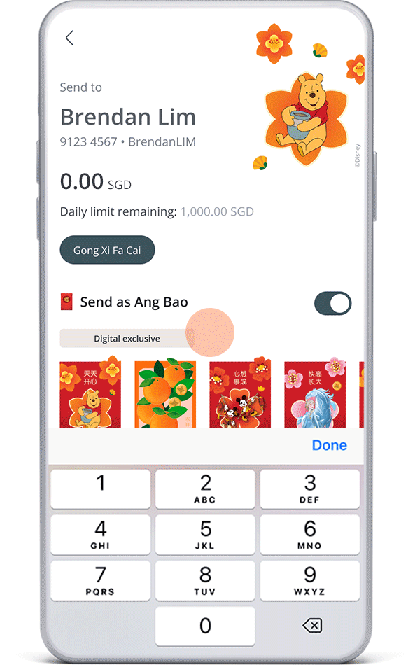 Enter amount, select “Packet” and tap on “Next”.
