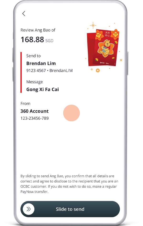 Review your transfer and slide to send your e-Ang Bao.