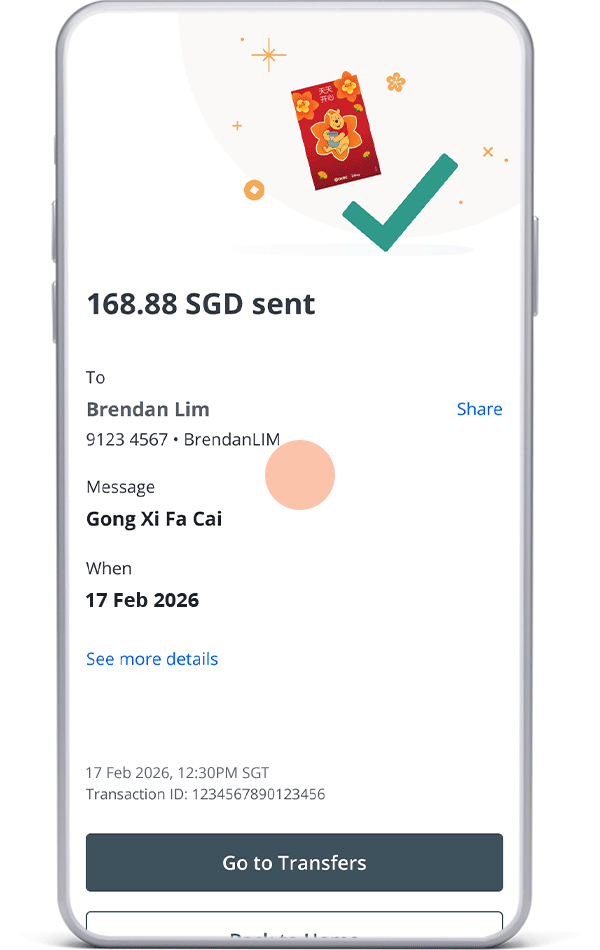 Tap on “Share” to send a special Ang Bao message.