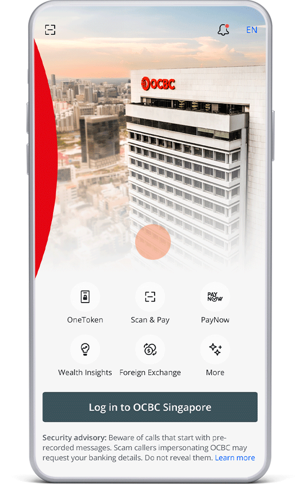 Log in to the OCBC app and tap on "Pay & Transfer".