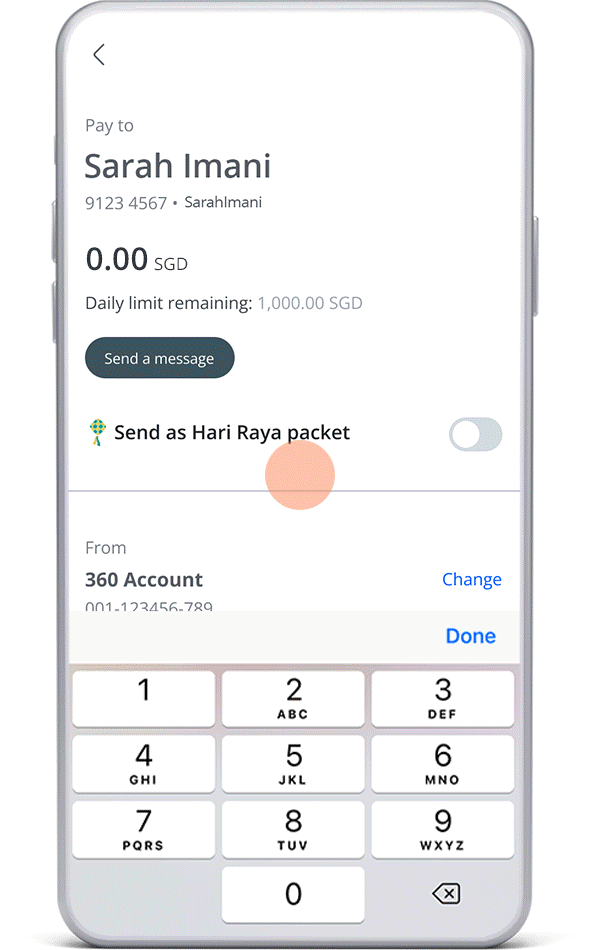 Enter the amount to send, select the e-packet design.