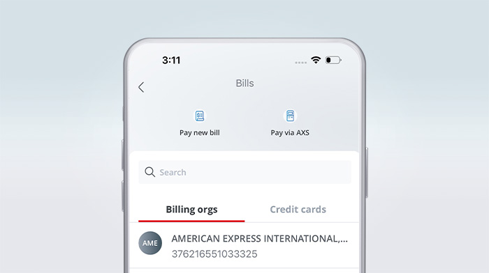 Bill payment screen