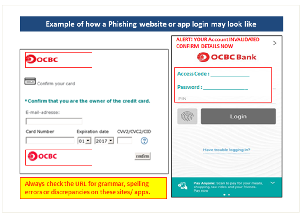 Example of how a phishing website or app login may look like