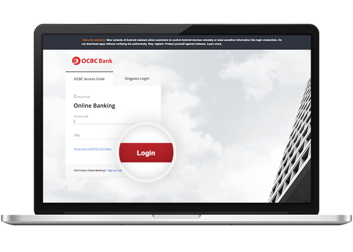 Login screen on OCBC Online Banking where users are prompted for authentication