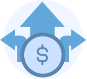 a dollar symbol with three arrow pointers extending outward in three different directions